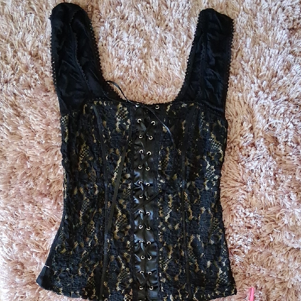 XOXO Black and Gold Lace-Up Corset Tank